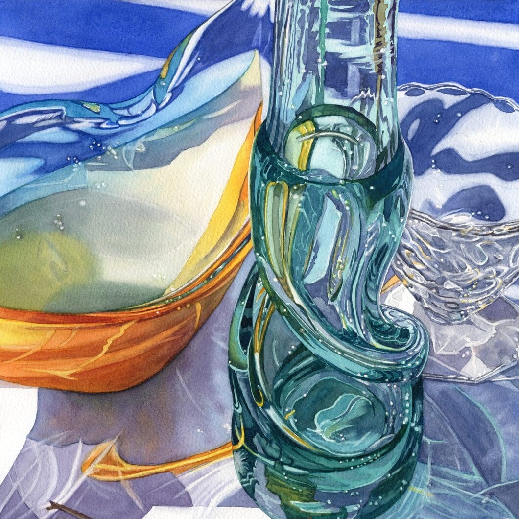 Lorraine Watry's watercolor painting of glass objects
